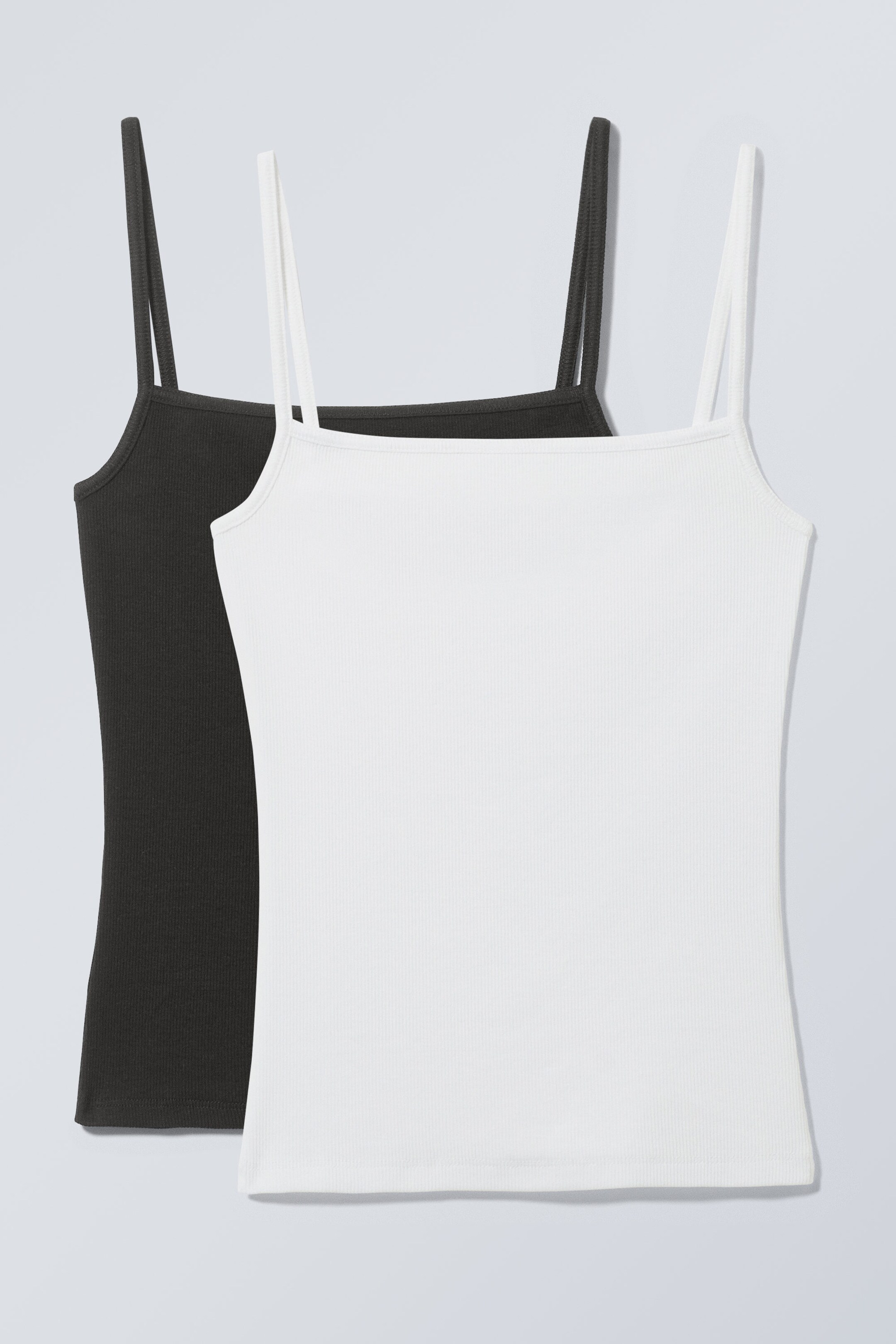 Black White - 2-pack Square Neck Rib Singlet - 0