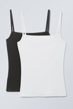 Black White - 2-pack Square Neck Rib Singlet - 0
