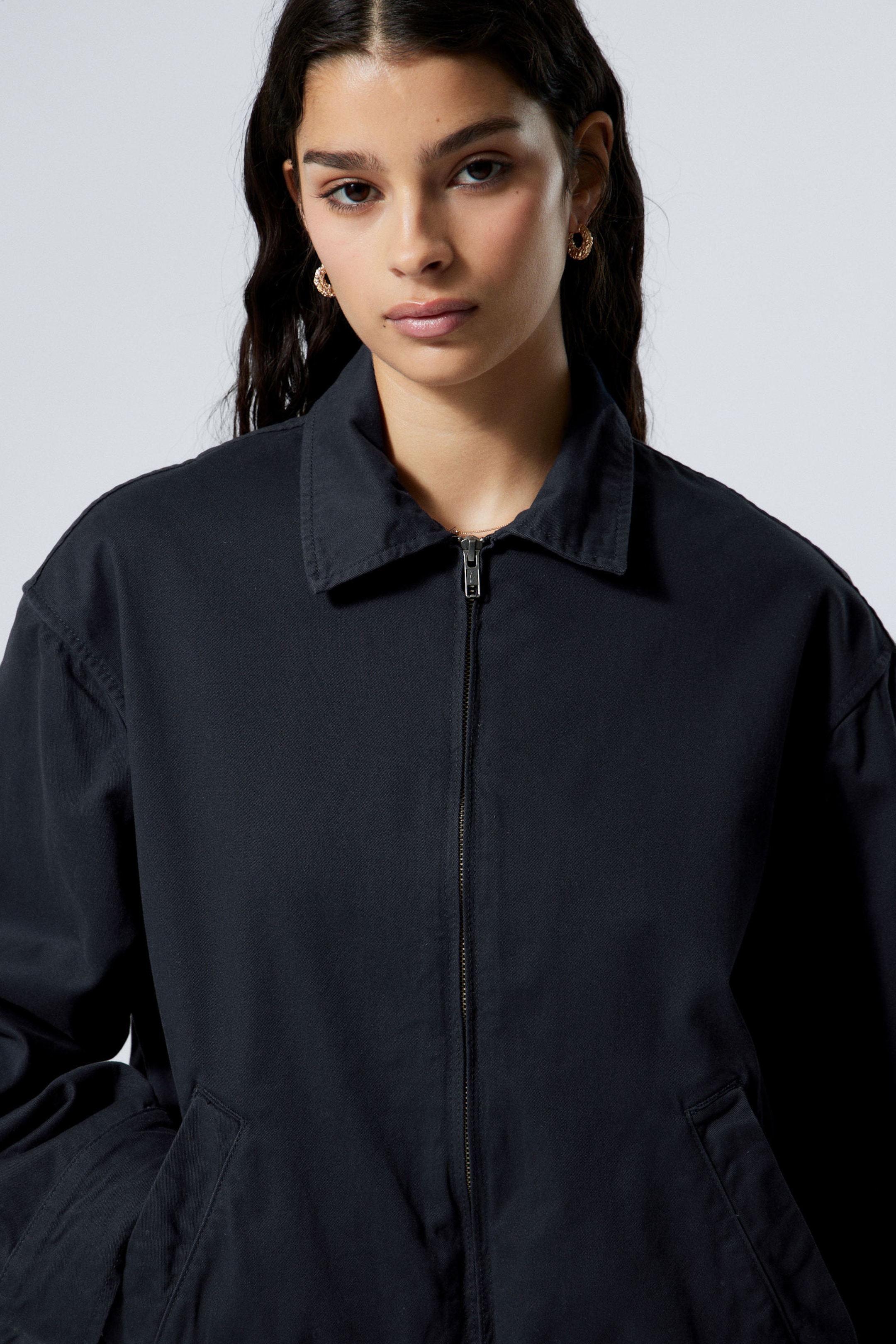 Dunkelblau - Lockere Zip-Jacke aus Baumwoll-Twill - 1