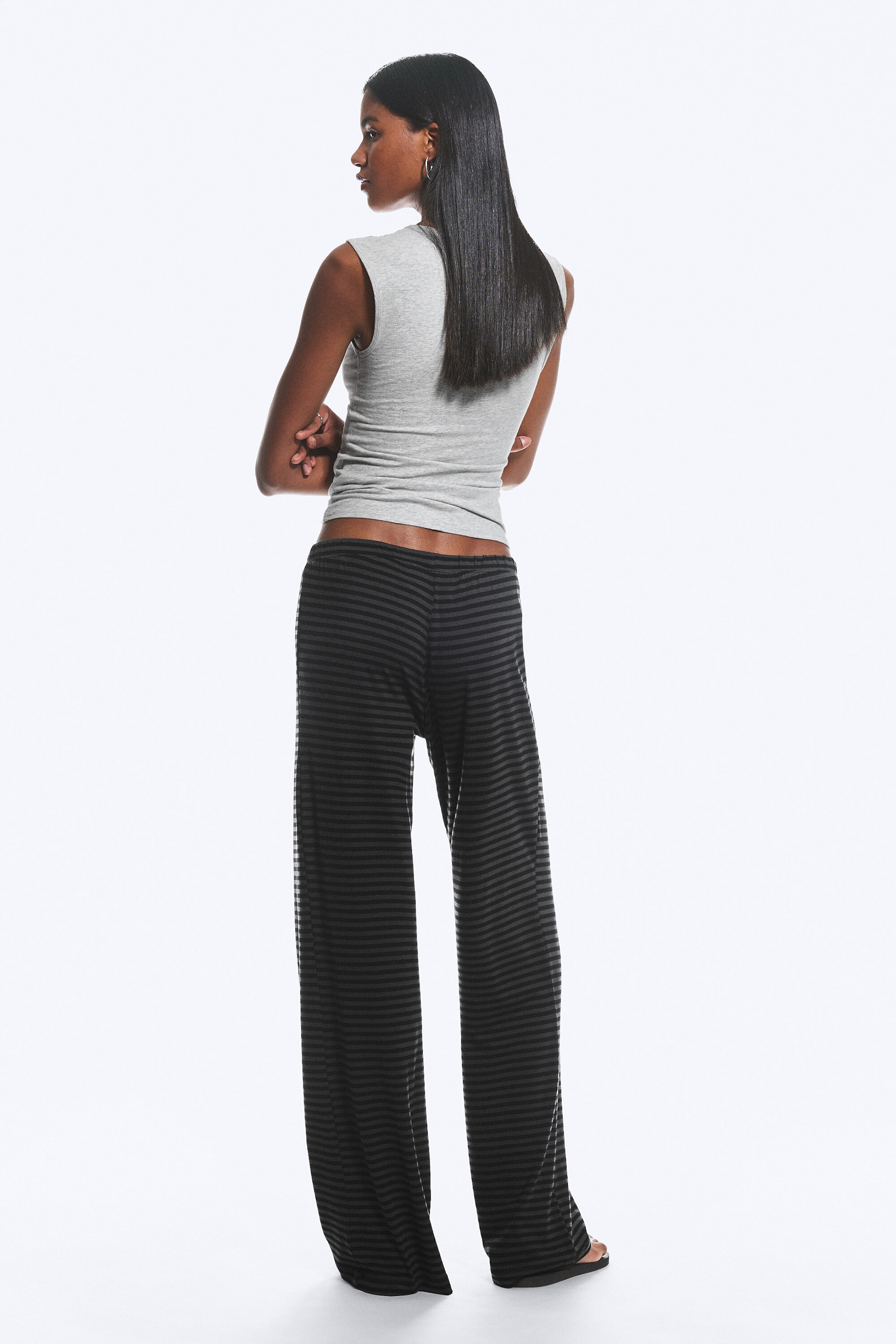 Black - Dark Grey Stripe - Soft Low Rise Bootcut Trousers - 3