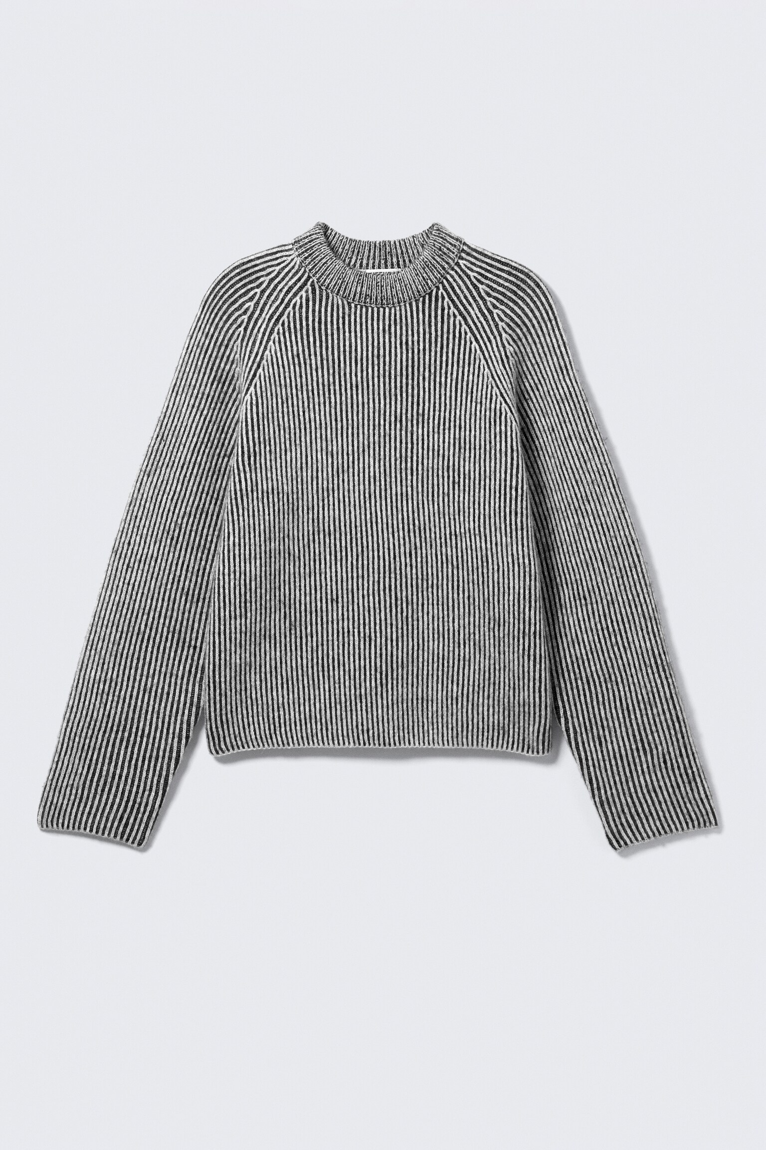 Knitted Two-Tone Wool Blend Sweater - Two-tone Light Grey/Two-tone Dark Brown - 2