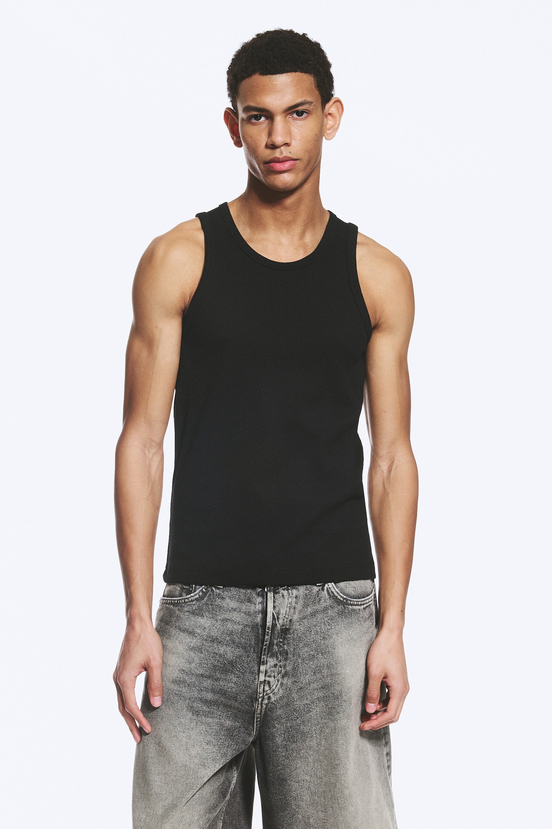 Black - Classic Ribbed Tank Top - 1