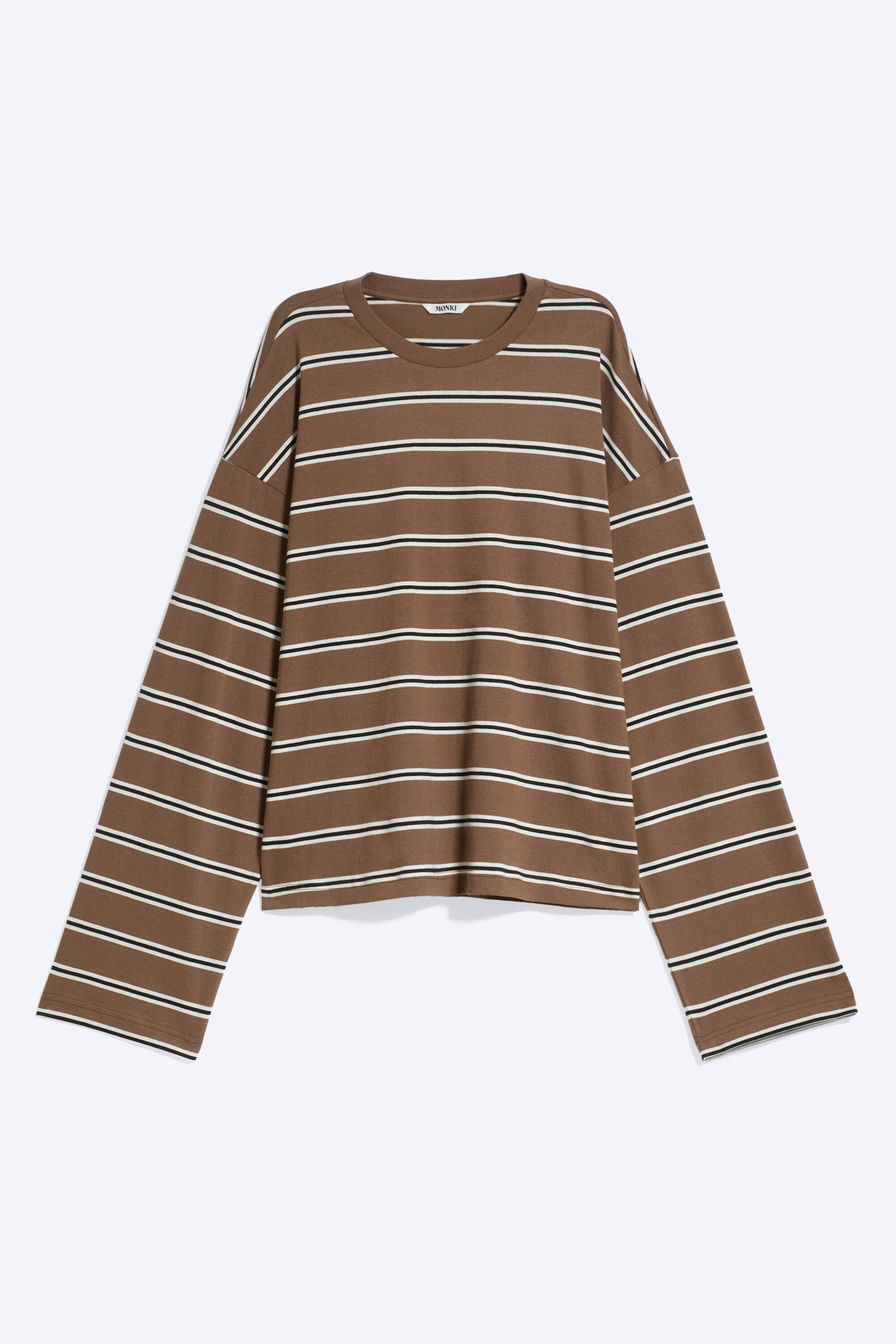 Brown/White Stripe - Long-Sleeved Cotton T-shirt - 3