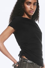 Black - Ruched Short-Sleeved Top - 2