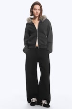 Black - Relaxed Barrel Leg Scuba Sweatpants - 0