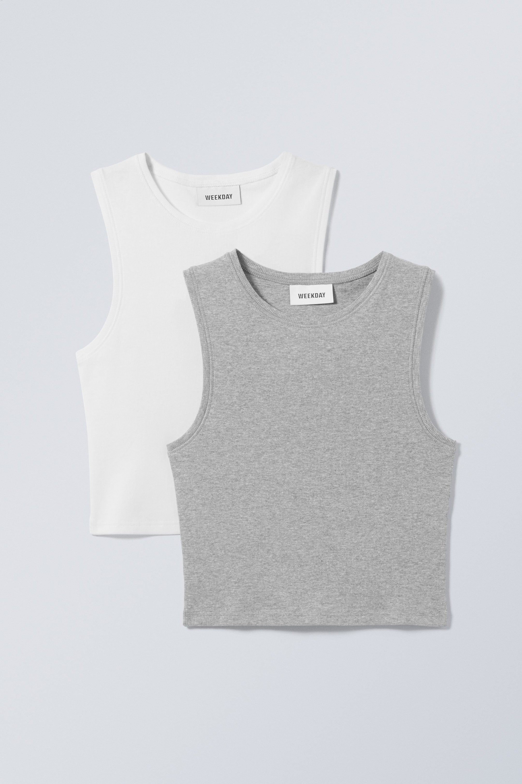 Grau/Weiß - 2er-Pack Crop-Trägertop Pure - 0