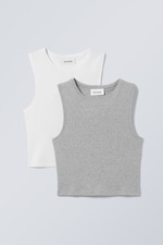Grau/Weiß - 2er-Pack Crop-Trägertop Pure - 0