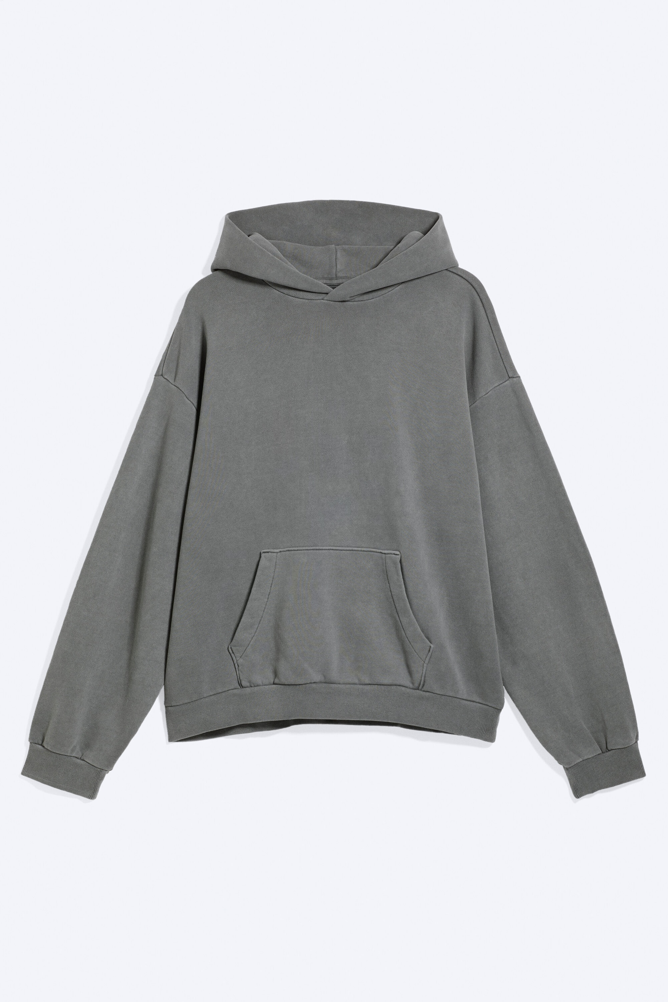 Tvättad Grå - Ledig Hoodie i kraftig bomull - 3