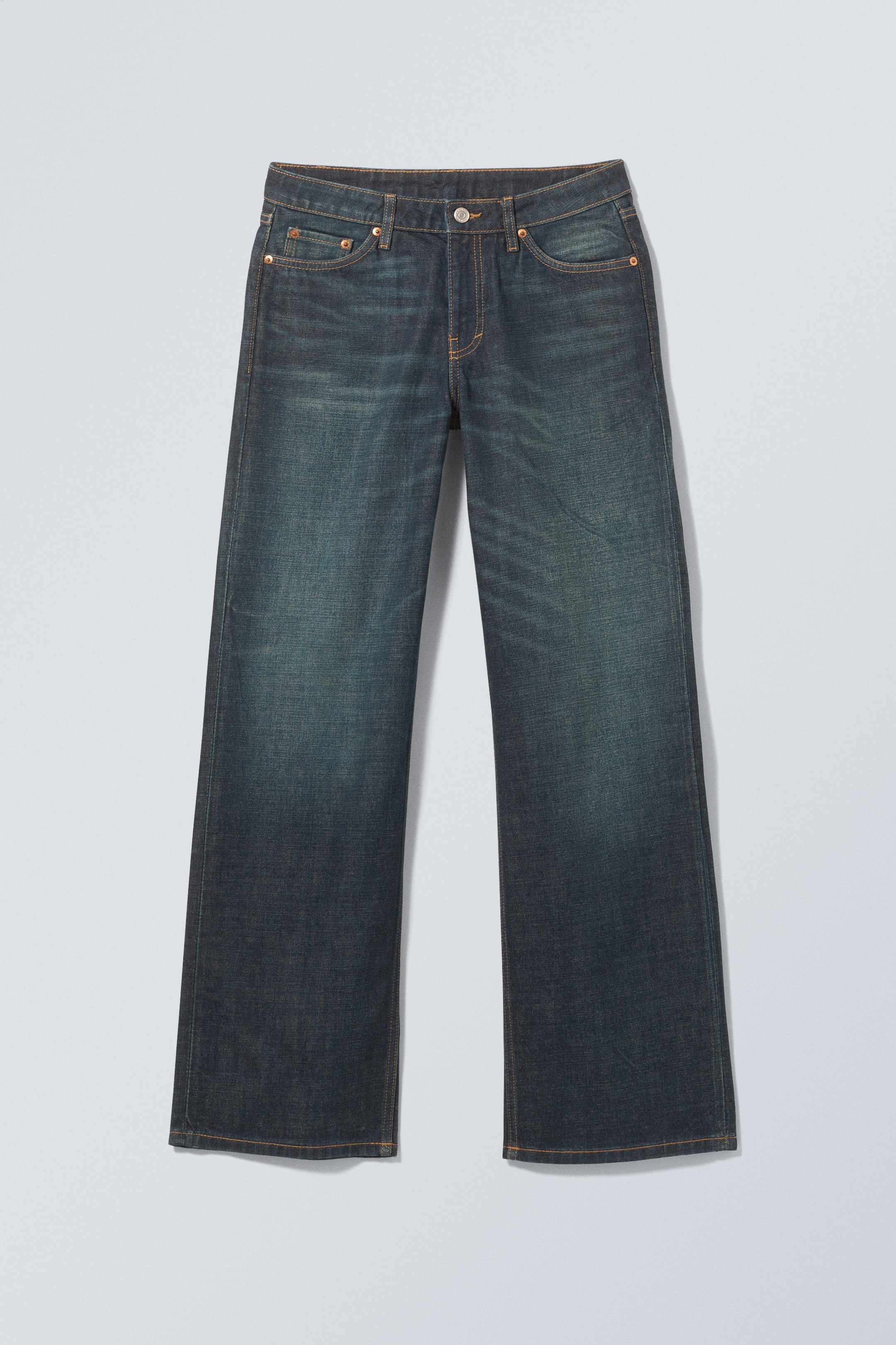 Swamp Blue - Ample Low Waist Loose Wide Jeans - 0