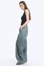 Grid Blue - Light Blue - Missy Low Rise Loose Straight Jeans - 2