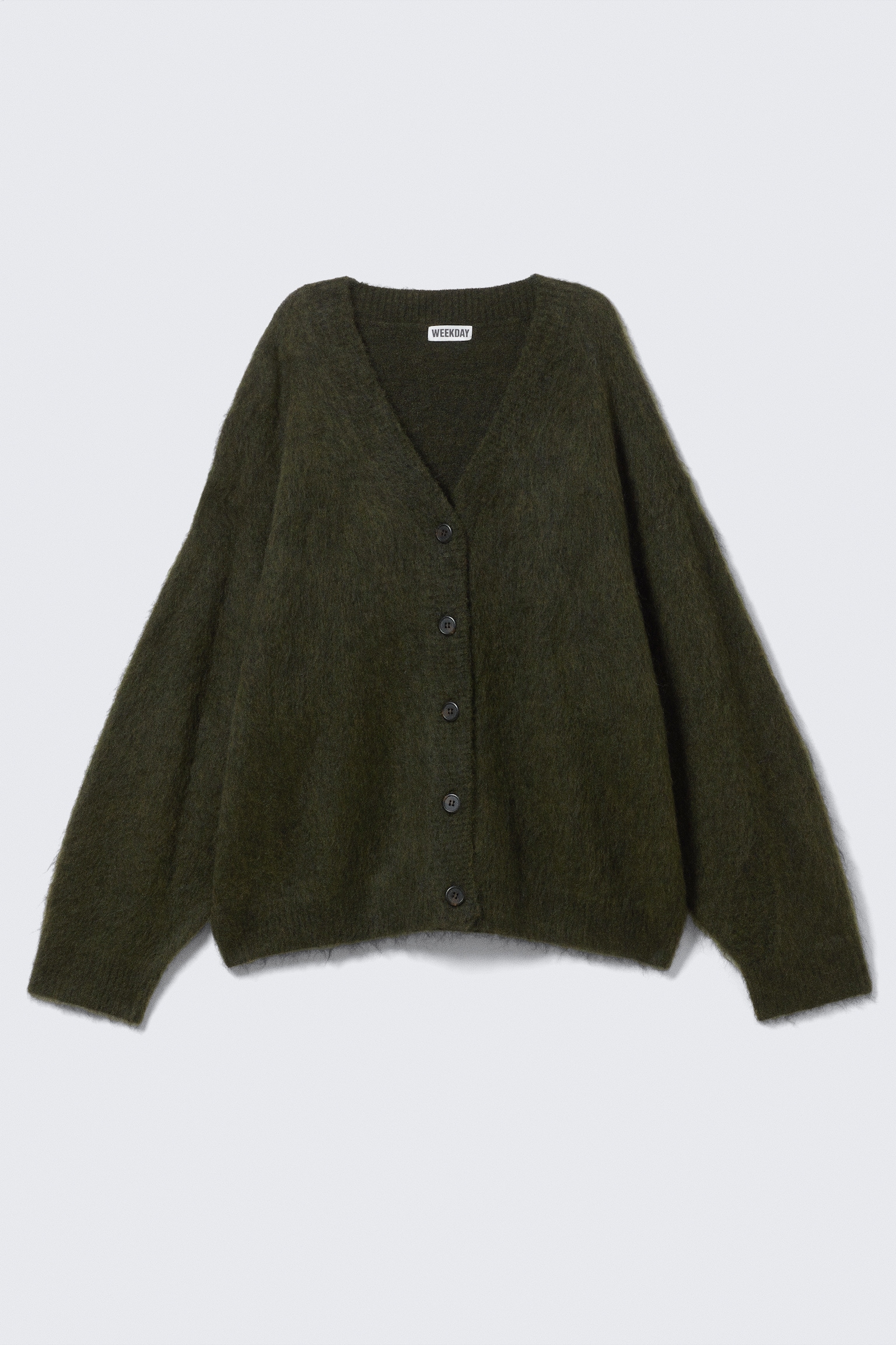Loose Fit Mohair Blend V-Neck Cardigan - Dark Green/Dark Grey - 2