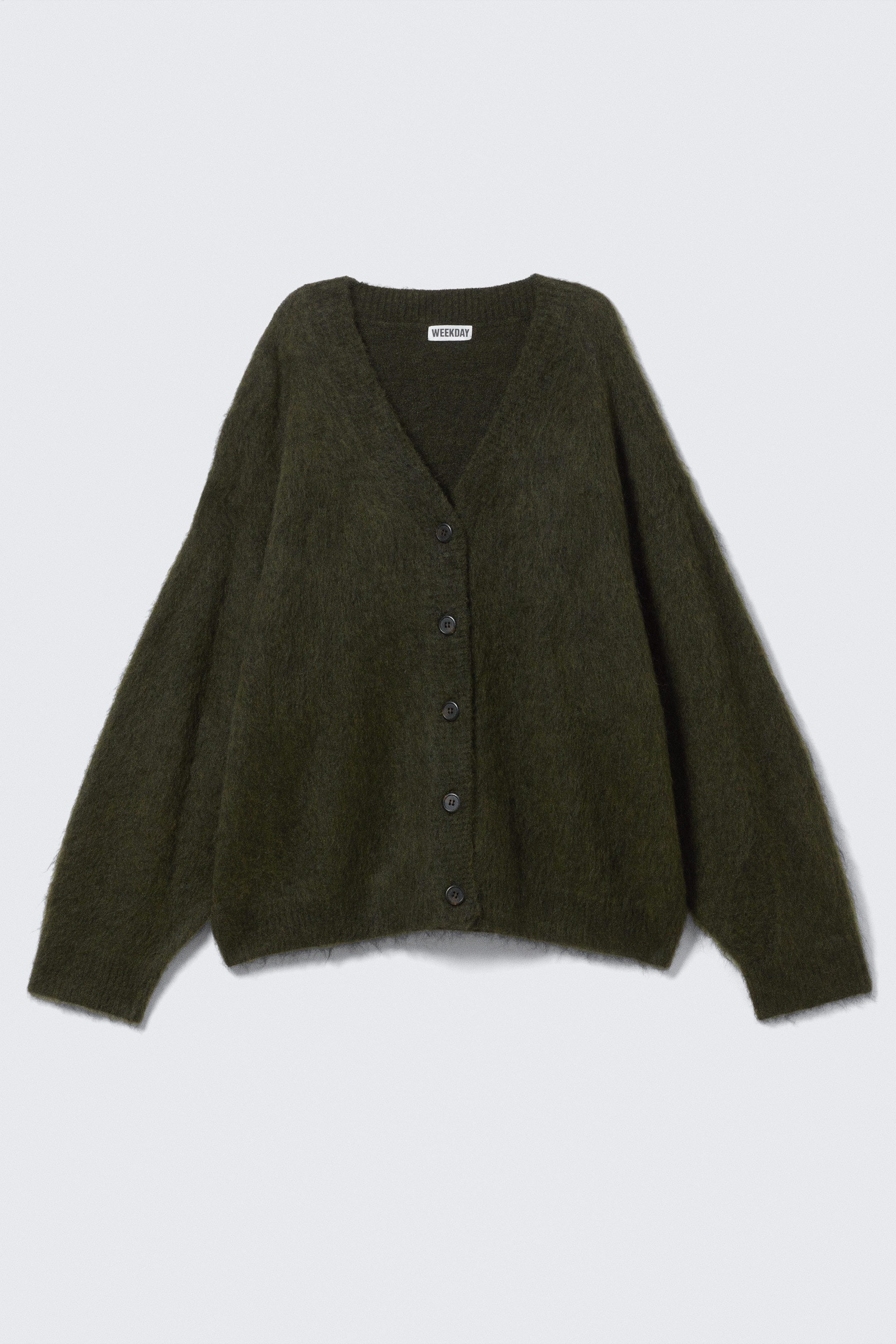 Dark Green - Loose Fit Mohair Blend V-Neck Cardigan - 1
