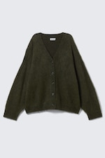 Dark Green - Loose Fit Mohair Blend V-Neck Cardigan - 0
