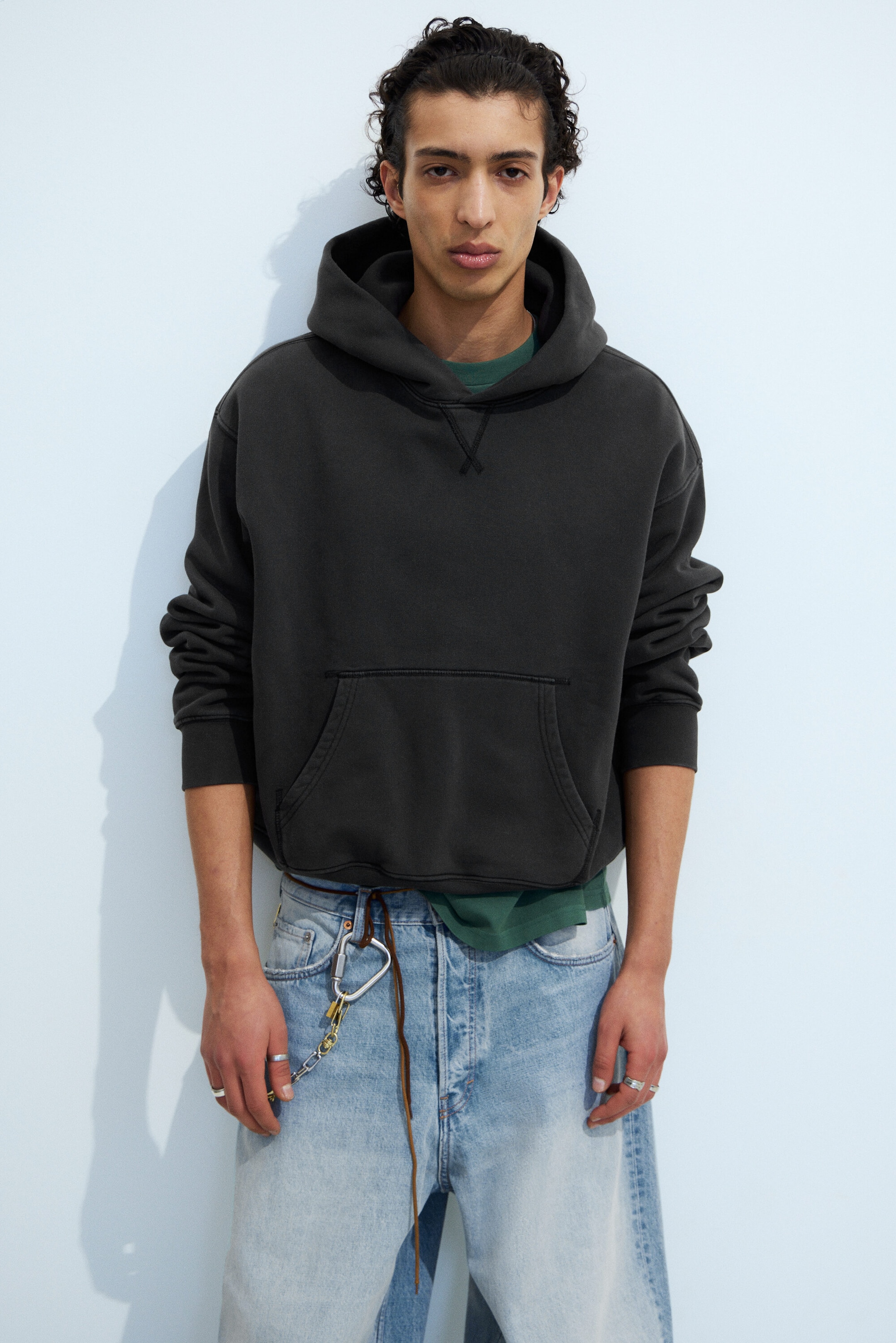 Washed Black - Boxy Cotton Fleece Hoodie - 1