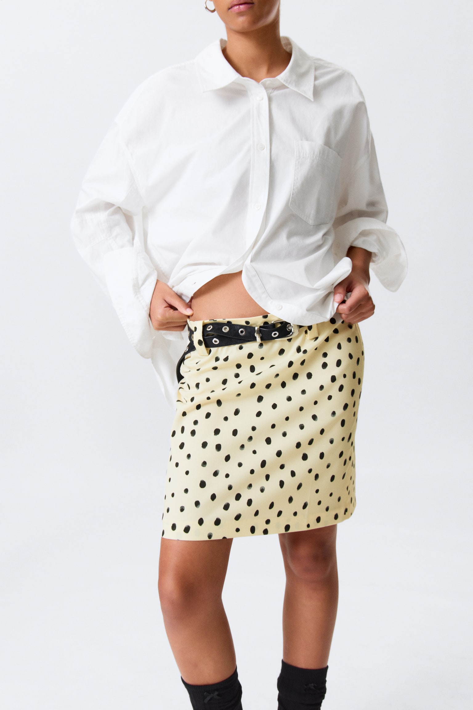 Jupe midi taille basse - Jaune clair - Pois - 5