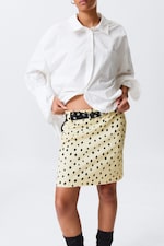 Light Yellow - Dots - Low Rise Midi Skirt - 1