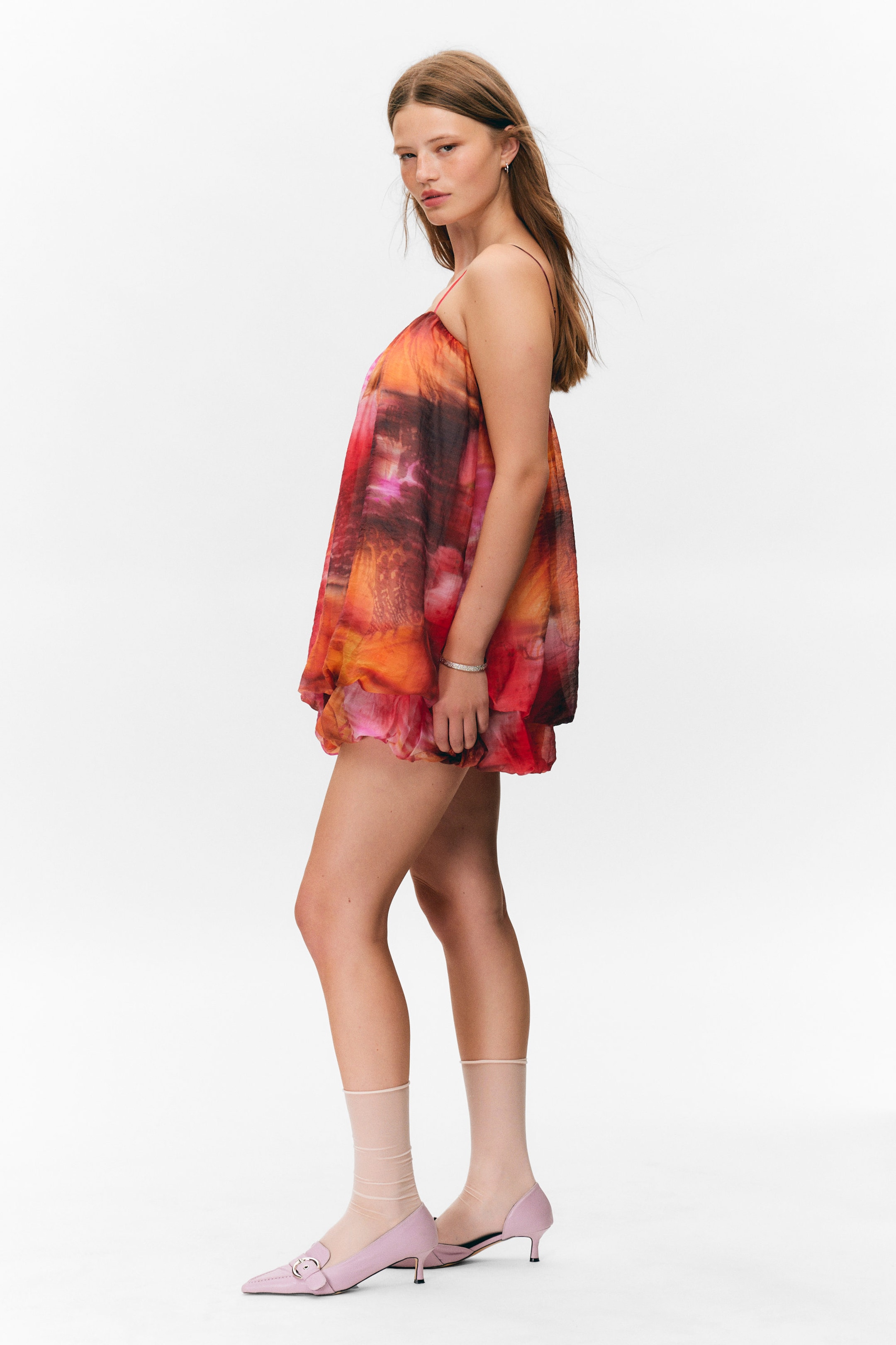 Red & Orange - Calypso Flower - Sleeveless Balloon Mini Dress - 2