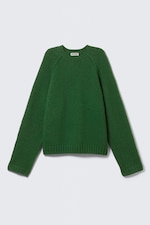 Dunkelgrün - Locker gestrickter Raglanpullover - 0