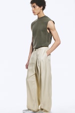 Vaal lichtbeige - Nate ruimvallende linnen kostuumpantalon - 0