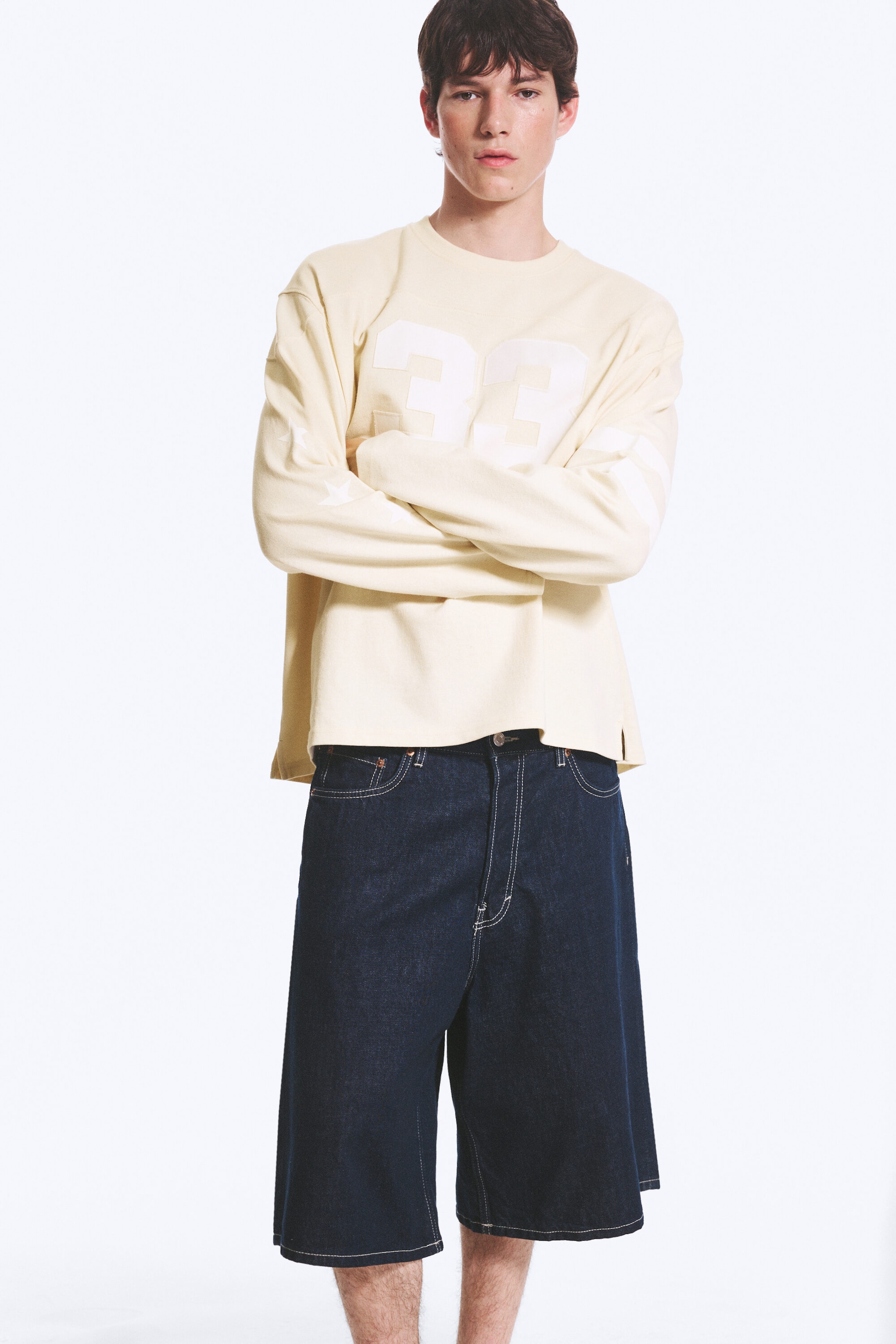 Helles Beige - 33 - College-Longsleeve mit lockerer Passform - 1