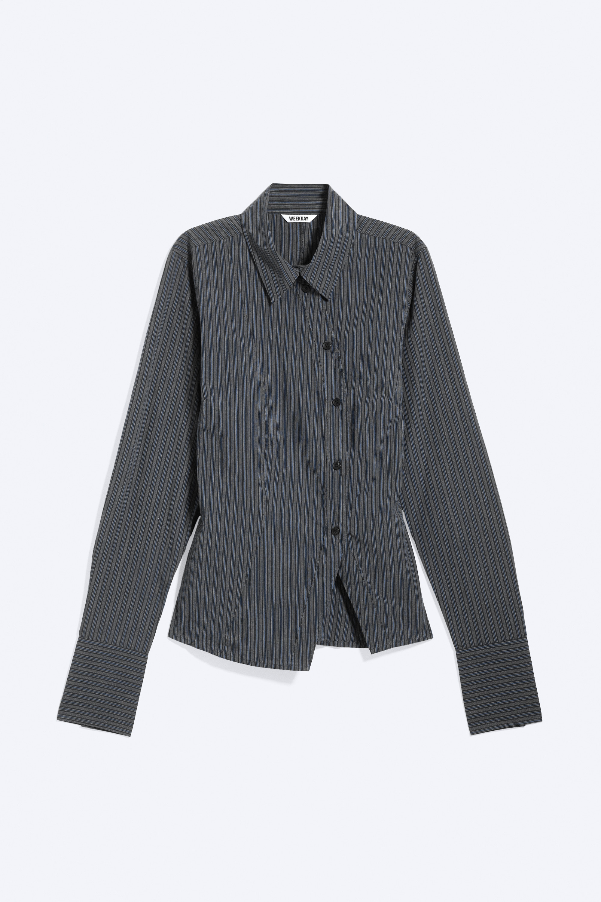 Camicia popeline aderente - Grigio Scuro - Righe Blu/Marrone scuro/Bianco