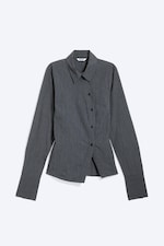 Dark Grey - Blue Stripe - Asymmetric Fitted Poplin Shirt - 3
