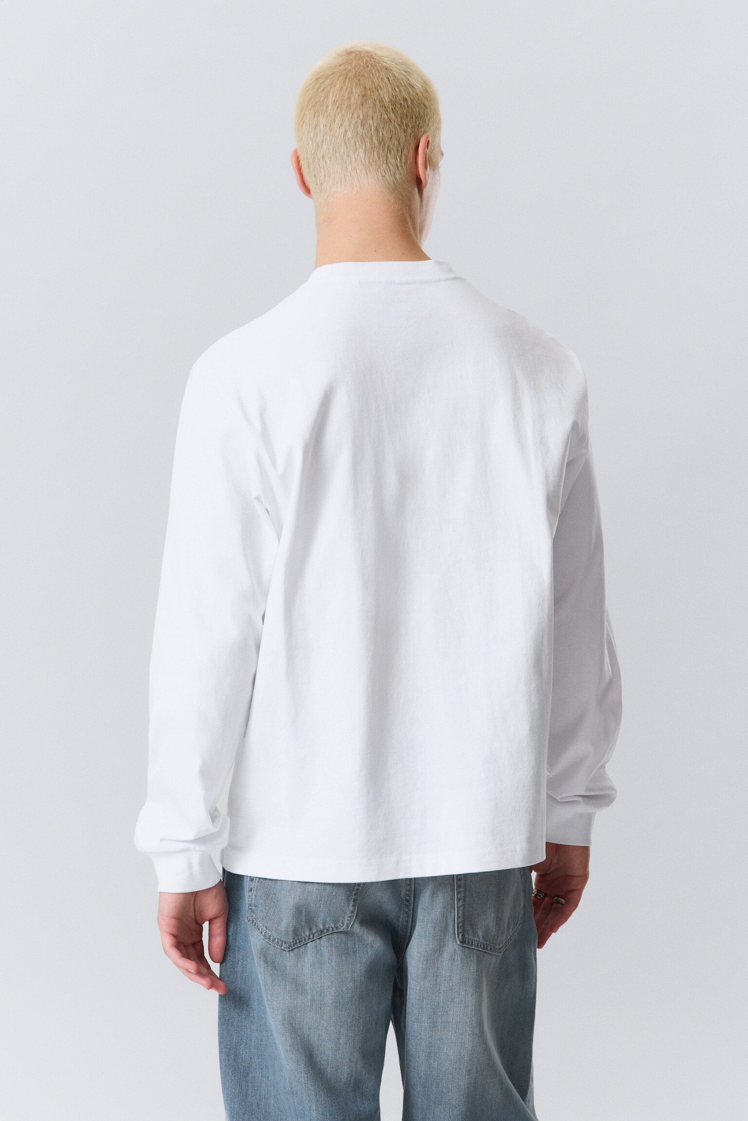 T-shirt de algodão de manga comprida descontraída - Branco/Preto - 5