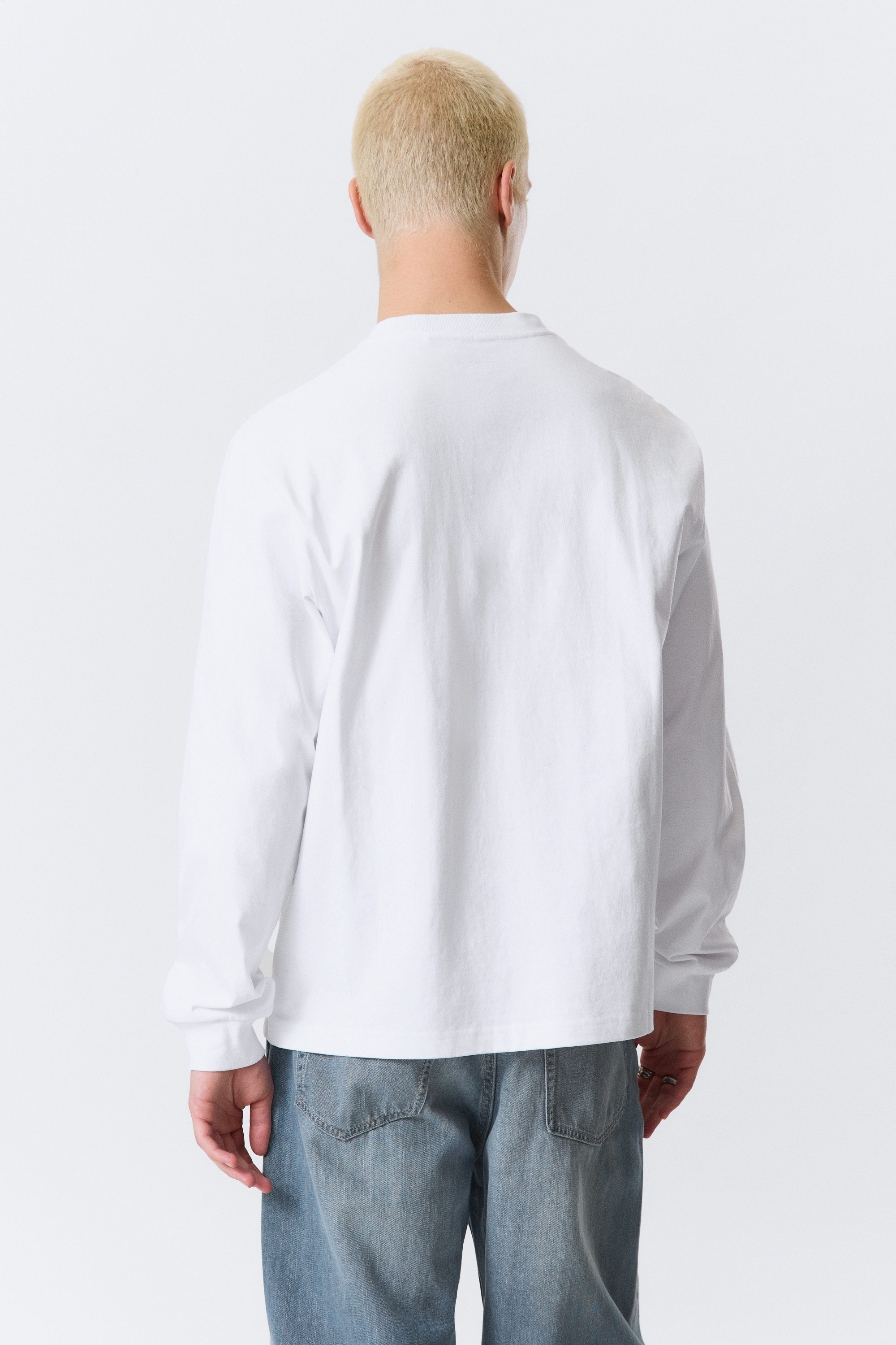 Vit - Fyrkantig långärmad t-shirt i bomull - 2