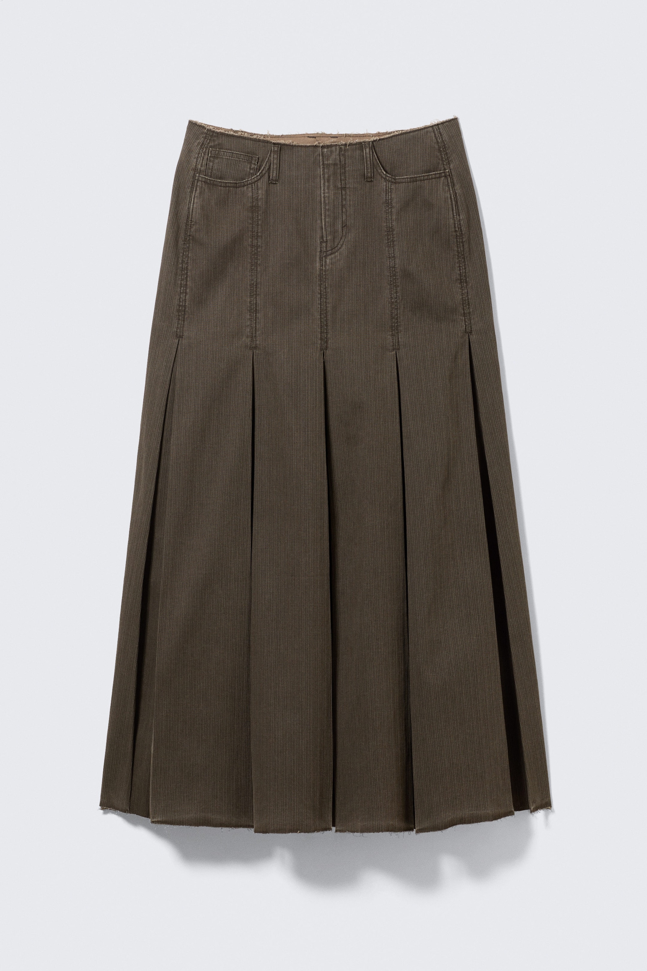 Dark Grey - Mid-Rise Frayed Pleated Maxi Skirt - 4