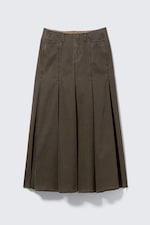 Dark Grey - Mid-Rise Frayed Pleated Maxi Skirt - 4