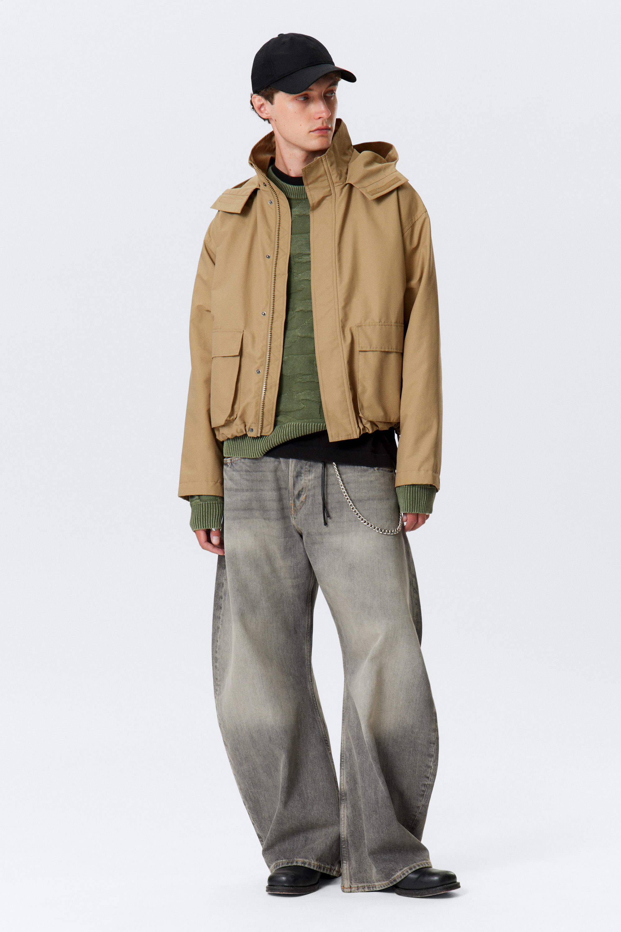 Dark Beige - Relaxed Fit Hooded Jacket - 2