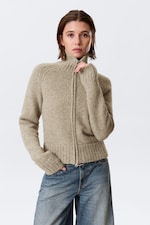 Beige meliert - Weicher Strick-Cardigan mit Reißverschluss - 1