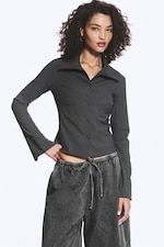 Mørk gråmelert - Long-sleeved buttoned shirt - 0