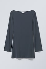 Donker poederblauw - Era mini-jurk met boothals - 0