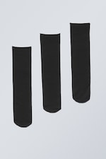 Schwarz - 3er-Pack gerippte Nylonsocken - 0