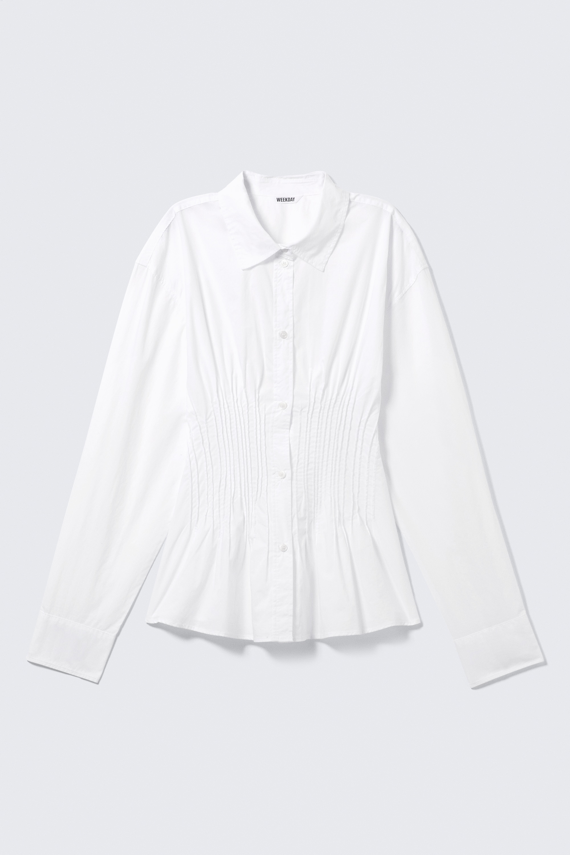 Hemd aus Baumwollpopeline mit geraffter Taille - Weiß/Schwarz mit Streifen