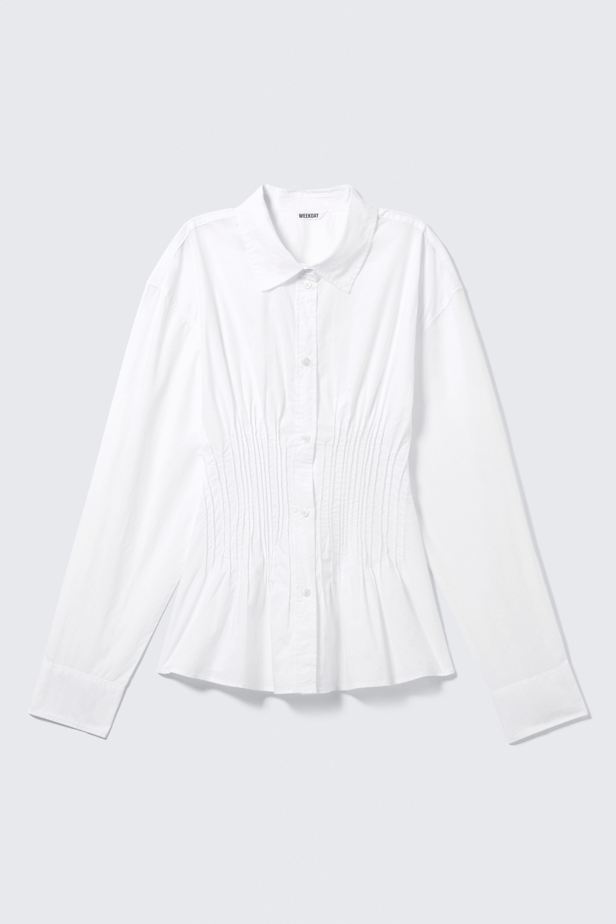 White - Gathered Waist Cotton Poplin Shirt - 4
