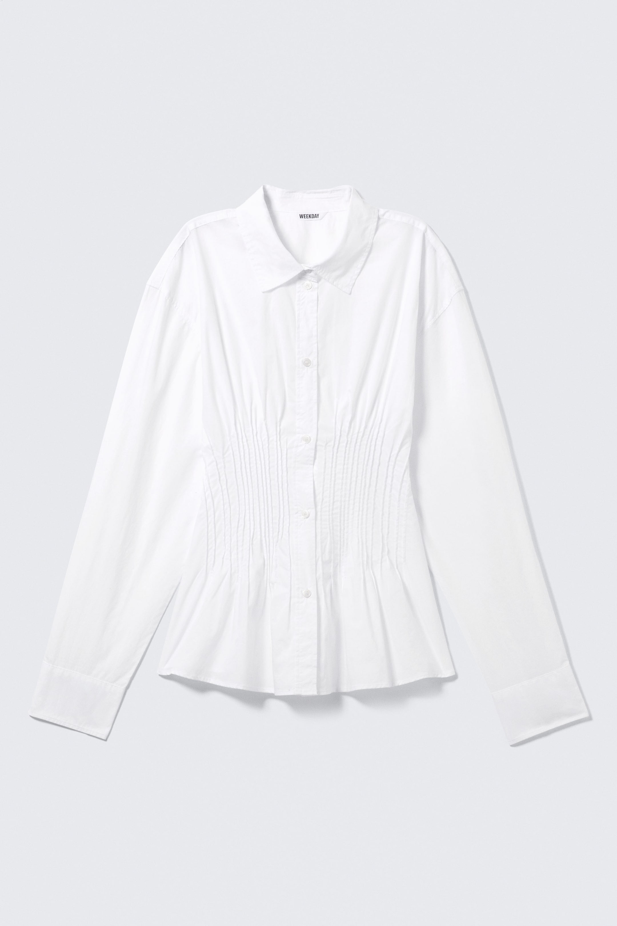 White - Gathered Waist Cotton Poplin Shirt - 4