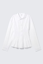 White - Gathered Waist Cotton Poplin Shirt - 4