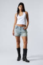 Port Blue - Light Blue - Duchess Low Rise Distressed Mini Denim Shorts - 0