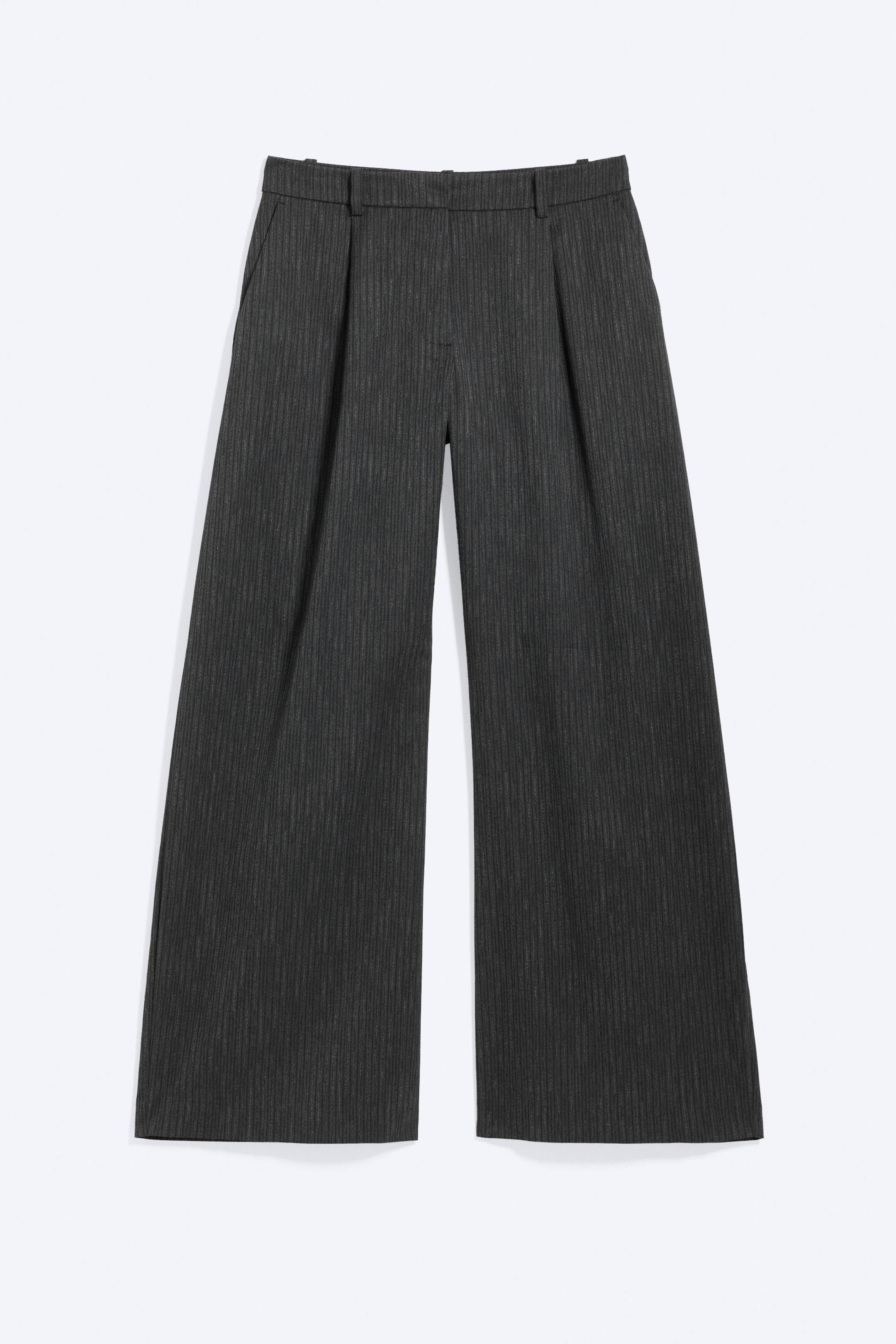 Fines rayures gris foncé - Pantalon de costume large taille basse - 0