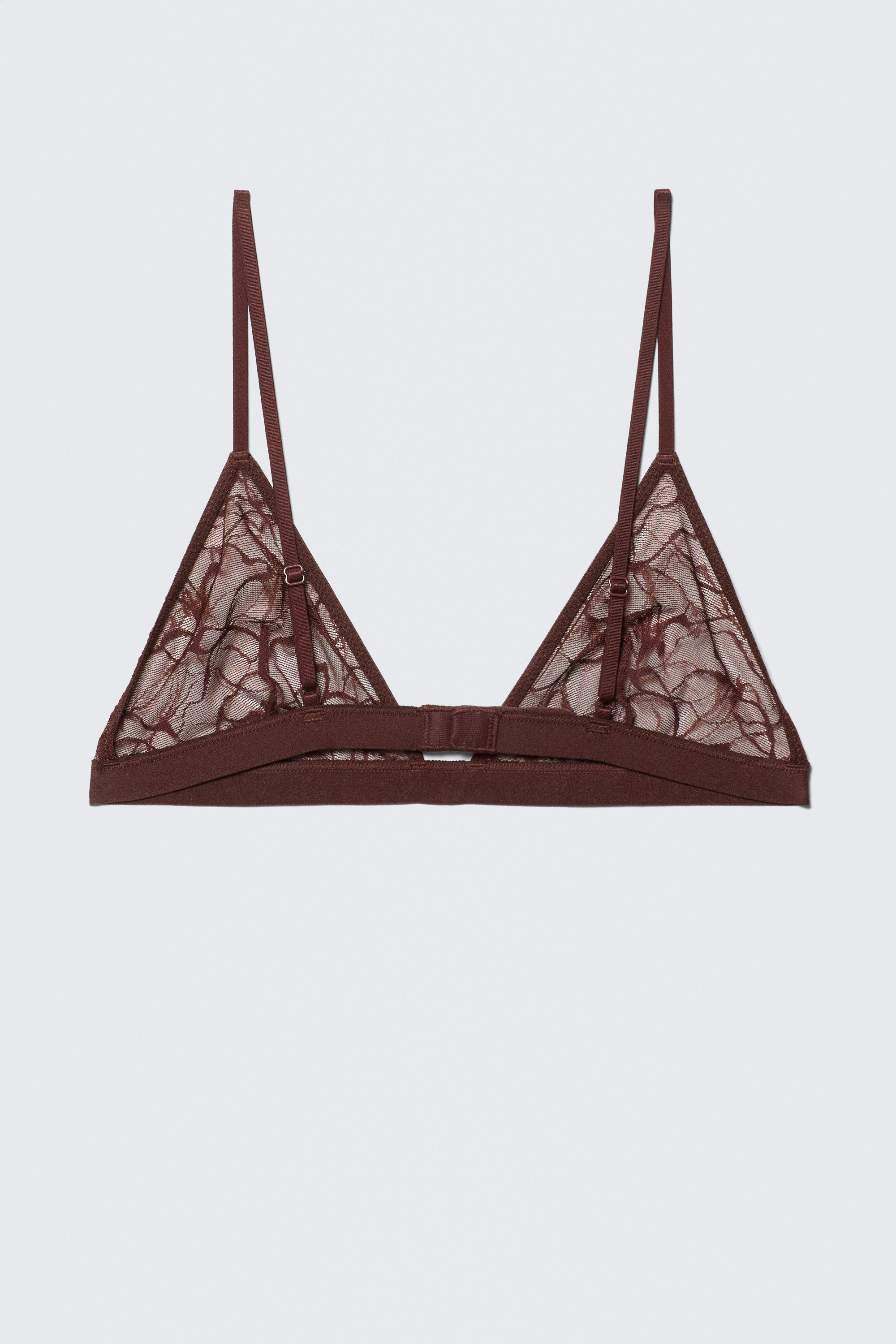 Dark Red - Swirly Lace Triangle Bra - 2