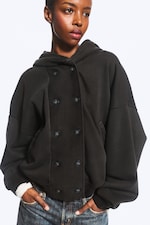 Zwart - Oversized Double-Breasted Hoodie - 2
