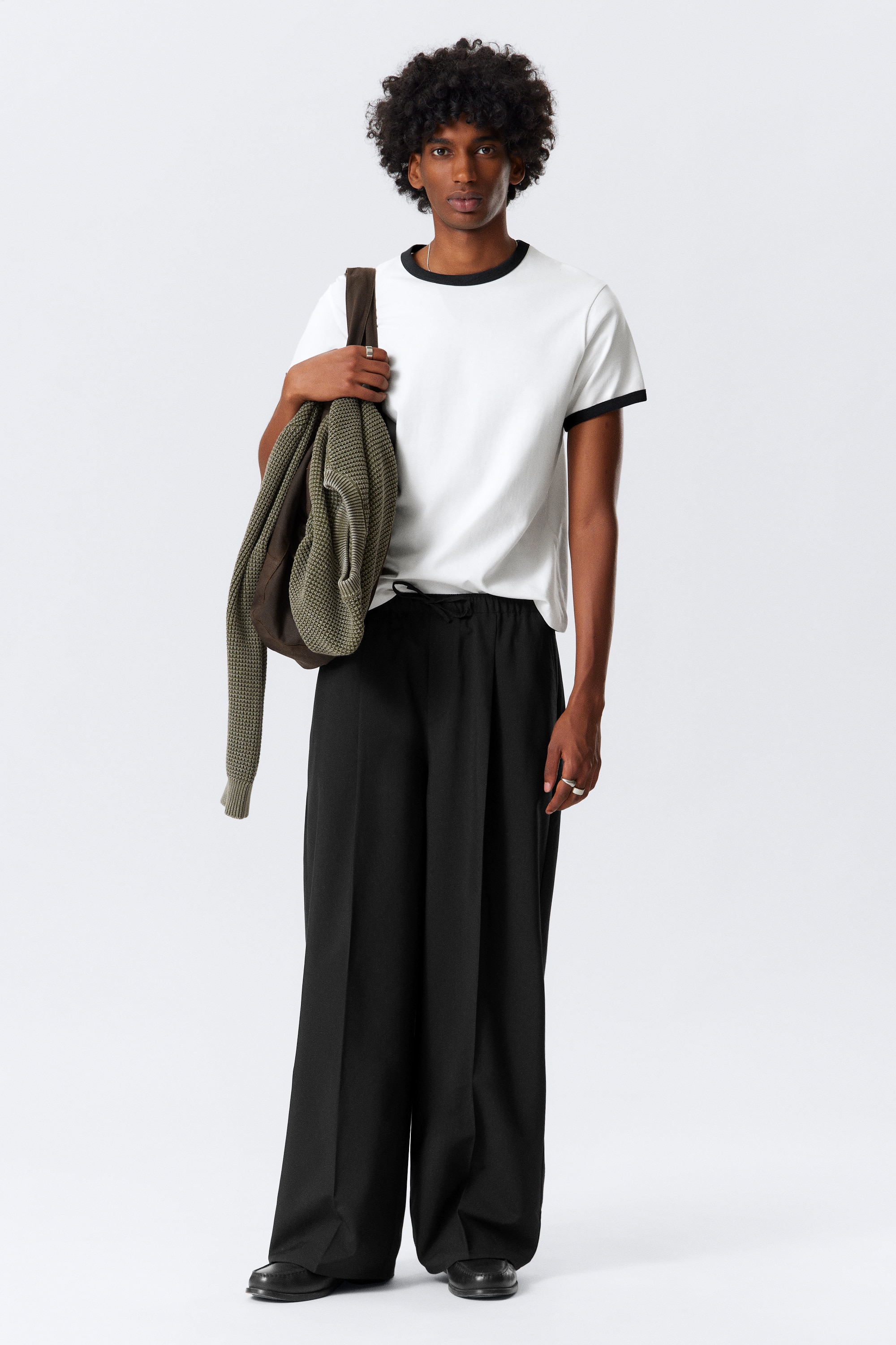 Pantaloni sartoriali oversized - Nero/Beige