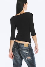 Black - Deep V-neck three-quarter sleeve top - 3