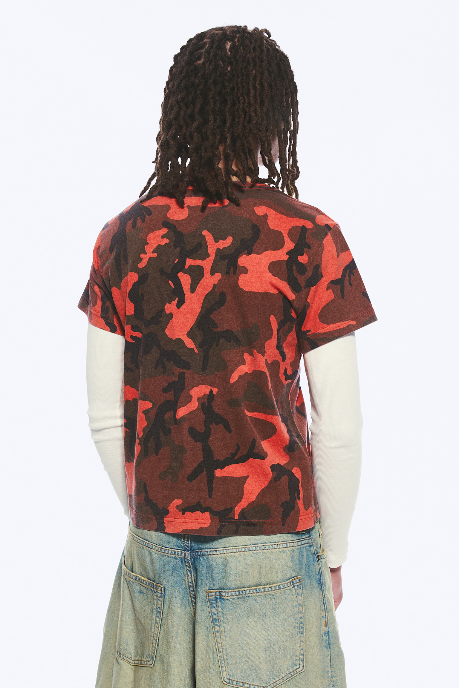 Gekrompen dubbellaags T-shirt - Rode camouflage/Zwart en wit - 6