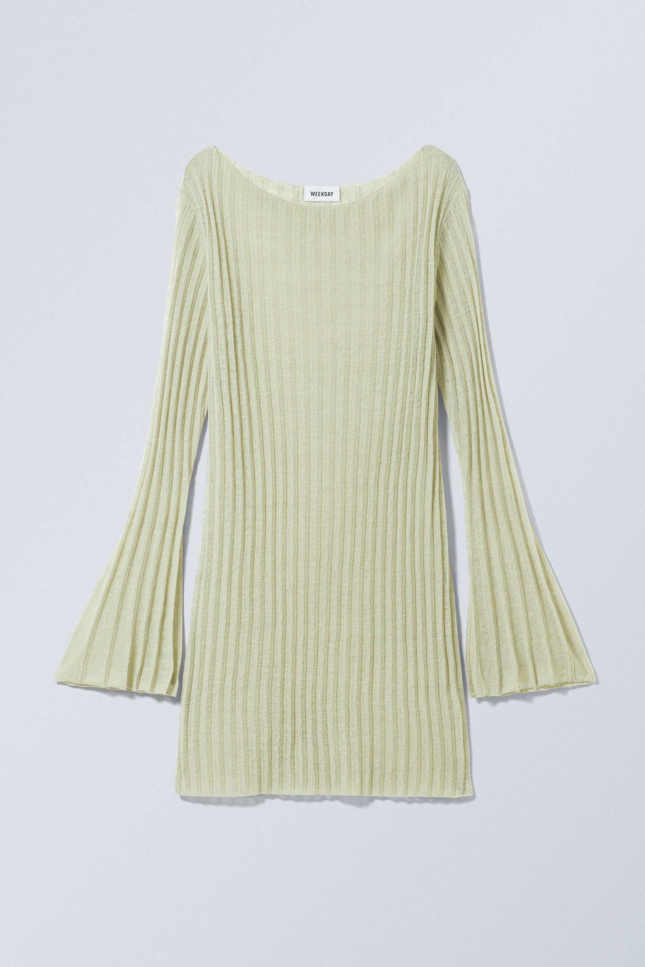 Light Dusty Green - Short Knitted Linen Blend Dress - 0