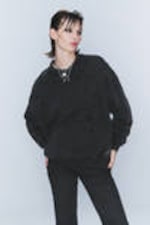 Verwaschenes Schwarz - CM x LB Weites Unisex-Sweatshirt im Used-Look - 0