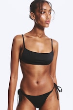 Black - Square Neck Strappy Bikini Top - 1