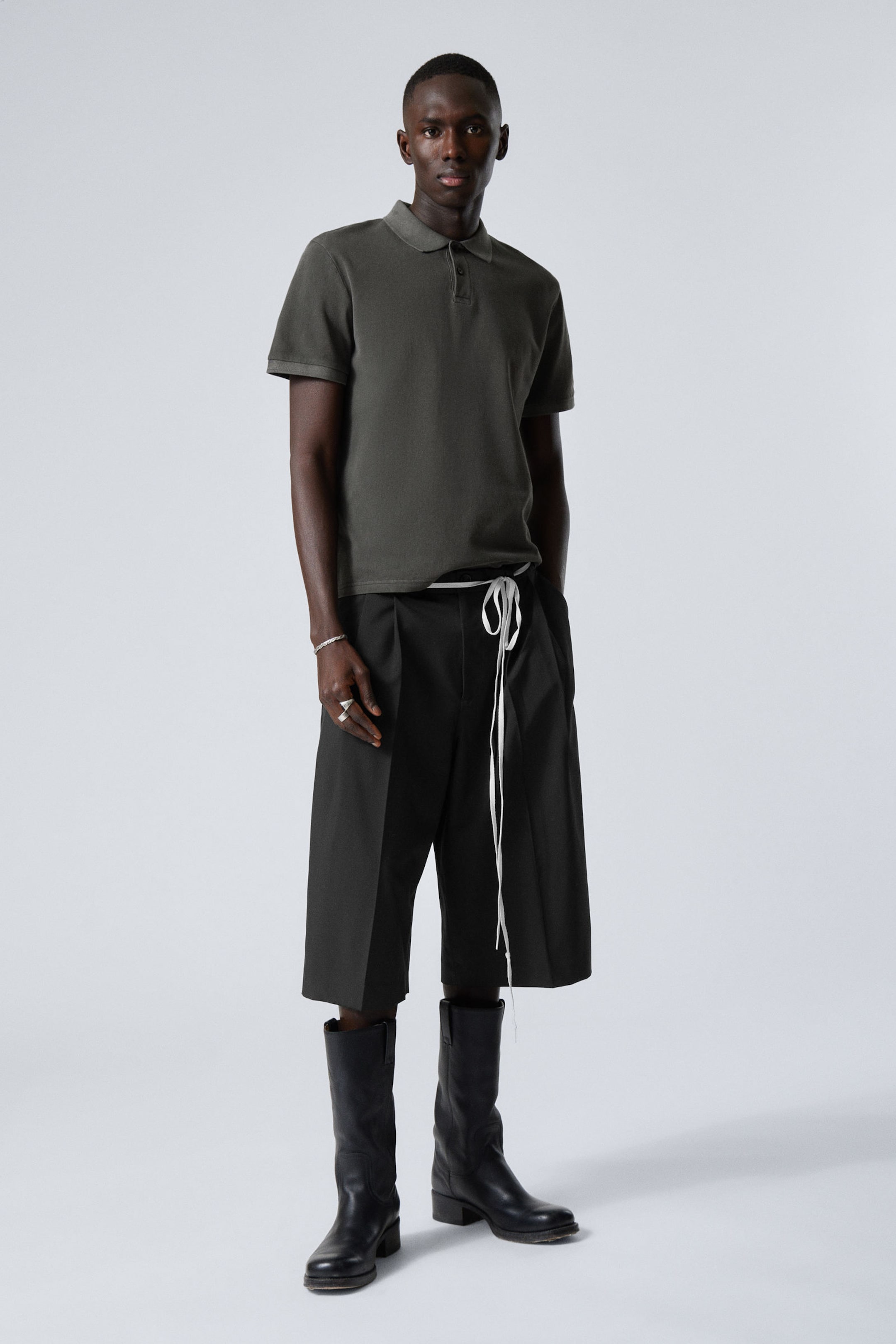 Dark Grey - Short-Sleeved Cotton Piqué Polo Shirt - 2